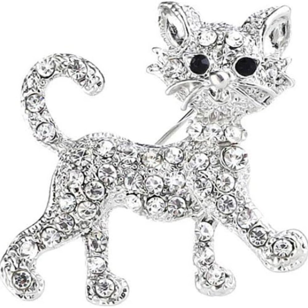 Cute Cat Brooch Pin Crystal Alloy Cat Brooch Sparkling Lucky Cat Brooch for Woma - Picture 1 of 4